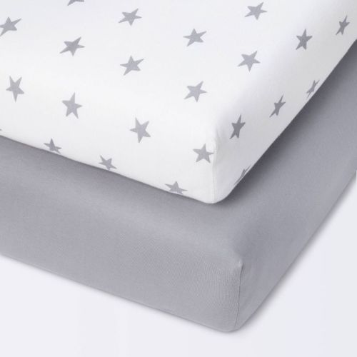 Fitted Mini Crib Jersey Sheet - Cloud Island™ Star/gray 2pk