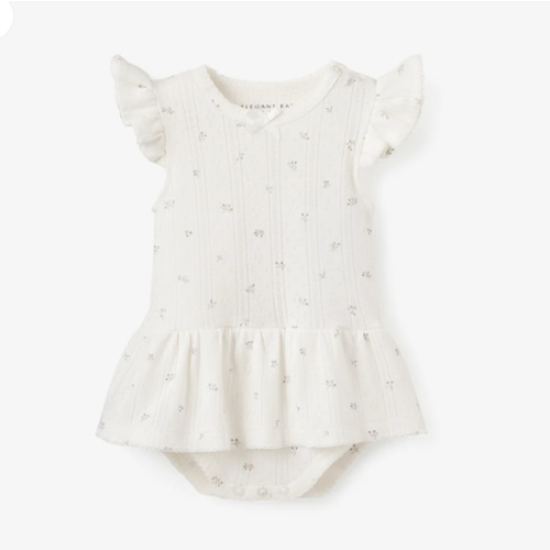 White Floral Organic Cotton Pointelle Baby Bubble Romper