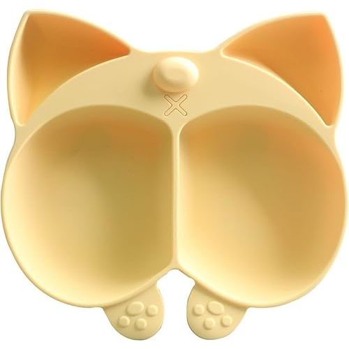 Baby Silicone Plate,Self Feeding Training Divided Plate Dish,Toddler Fun Plates（Corgi）