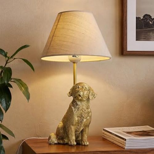 FROZZUR Cute Dog Lamp, Small Table Lamp with Realistic Golden Retriever Resin Base, Decorative Table Lamp for Bedroom Living Room Side Table Bedside Table, E26 3-Color Bulb, Dog Lover Gifts for Women