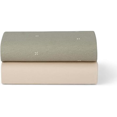 Snuz Baby Crib Sheets - Fits SnuzPod 3, 5 & Studio, 100% Jersey Cotton Baby Bassinet Sheets, Machine Washable, Tumble Dryer Safe, Breathable, Universal Fit 17”x31”, 2 Pack, Sage/Cross