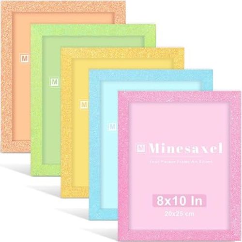 8x10 Colorful Picture Frame Set of 5, Wall Gallery 8 x 10 Glitter Photo Frames, Sparkle Cute Fun Artwork Frame for Wall or Tabletop