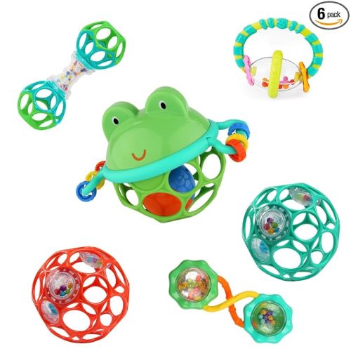 Bright Starts Little Shakers 6pc Gift Set, Easy-Grasp Oball Technology, Baby Rattles, Balls and Teethers, On-The-Go Toys, Lightweight, Unisex, Newborn+