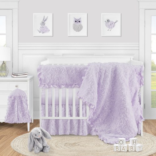 Purple Floral Rose Girl Crib Bed Skirt - Solid Light Lavender Flower Luxurious Elegant Princess Vintage Boho Shabby Chic Luxury