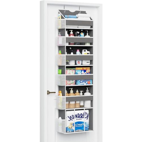 Over The Door Organizer with Clear PVC Windows – 6 Large Pockets, Adjustable Hooks, Anti-Tilt Velcro – Heavy Duty Hanging Storage Rack for Closet, Nursery, Bathroom, RV (Grey,1 Pack)