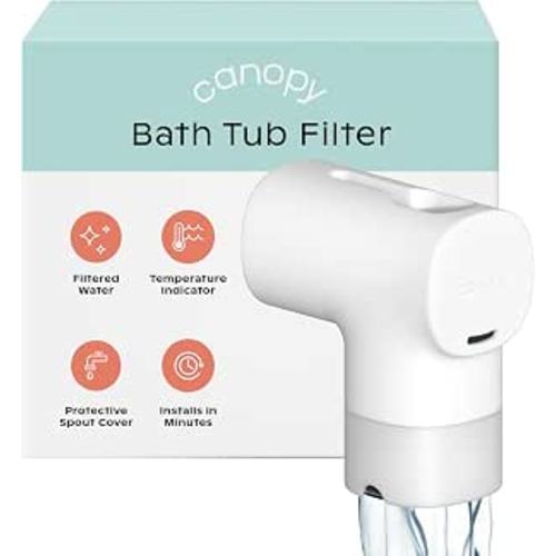 Canopy Baby Bath Tub Filter – Gentler Water Filtration for Delicate Skin | Reduces Chlorine & Irritants | BPA-Free Silicone Spout Cover | Easy Tool-Free Install | Activated Carbon Filtration