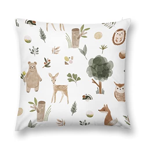 HawSkgFub Baby Boy Girl Nursery Watercolor Woodland Animals Pillowcase Throw Pillow Cover, Boho Forest Bear Deer Fox Owl Cushion Case Bedroom Playroom Decor, Neutral Baby Shower Kids Gifts 12 x 12