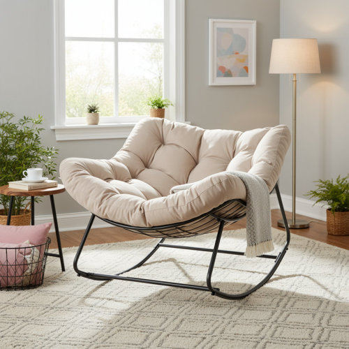 Ebern Designs Turquoise Outdoor Oversize Papasan Rocking Chair with Thick Cushion & Reviews | Wayfair