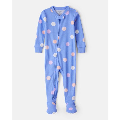 Baby Girl Smiley Face Print 100% Cotton Long-Sleeve Snug Fit 1-Piece Pajamas - Blue | Carter's