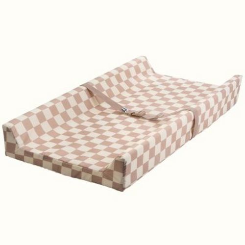 Tiny Twinkle Waterproof Changing Pad for Dresser – Wipeable, Non-Slip Base, Safety Strap & Washable Cover (Beige Checkers)