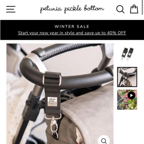 Valet Stroller Clips in Black Leatherette - gold