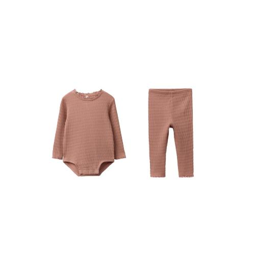 LACE TRIM BODYSUIT AND LEGGINGS SET - Chalk pink