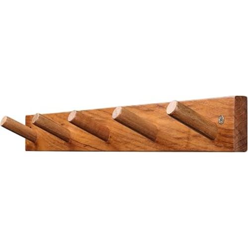 Teak Wall-Mounted Wooden Coat Hooks, Solid Teak 16 Inch Hole Spacing, Rustic Vintage Farmhouse All-Wood for Entryway, Mudroom, Bedroom, Bathroom, Boat Yacht Towels & Clothes 1 Pack