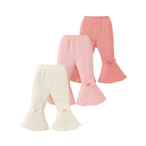 Mioglrie Baby Girl Pants Toddler Leggings 3 Pack Flare Newborn Baby Pants 3 6 9 12 18 24 Months Bell Bottoms for Girls