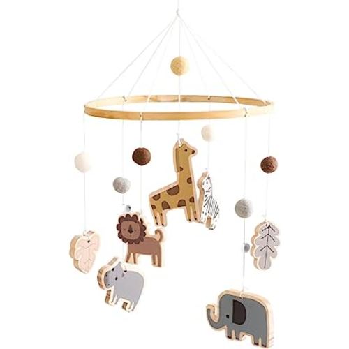 Baby Mobile for Crib, Crib Nursery Mobile for Boys Girls, Boho Animals Nursery Decor Soothe Toy Baby Shower Set for Infant Bedroom Hanging Decoration Toy