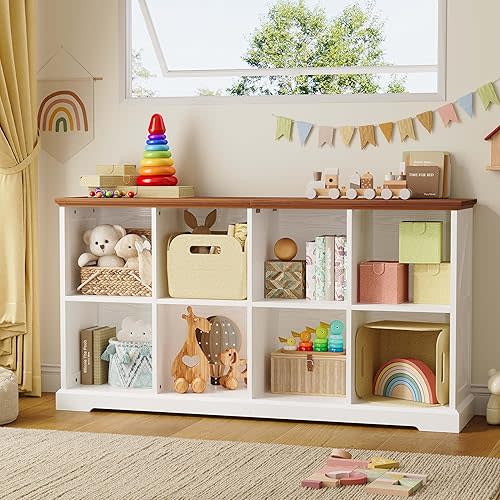 IRONCK 8 Cube Storage Organizer, Farmhouse Cube Bookshelf with Storage, Cube Shelf Organizer for Bedroom, Living Room and Home Office, White