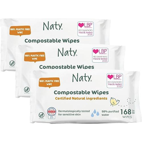 Naty Baby Wipes, 98% Water & Hypoallergenic, 168 Count (3 Packs)