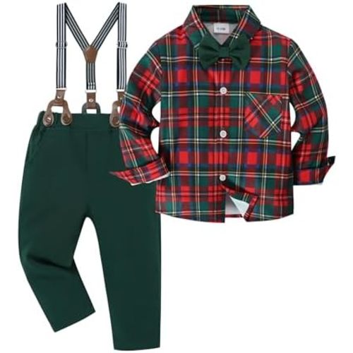 ZOEREA Toddler Baby Boy Suit Clothes Gentleman Wedding Outfits Long Sleeve Dress Shirt + Suspender Pants + Bowtie 1-5T