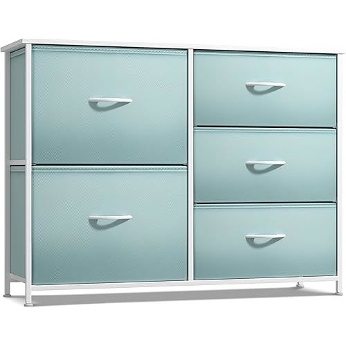 Sorbus Kids Dresser with 5 Drawers - Storage Chest Organizer Unit with Steel Frame, Wood Top & Handles, Tie-dye Fabric Bins for Clothes - Wide Furniture for Bedroom Hallway Kids Room Nursery & Closet