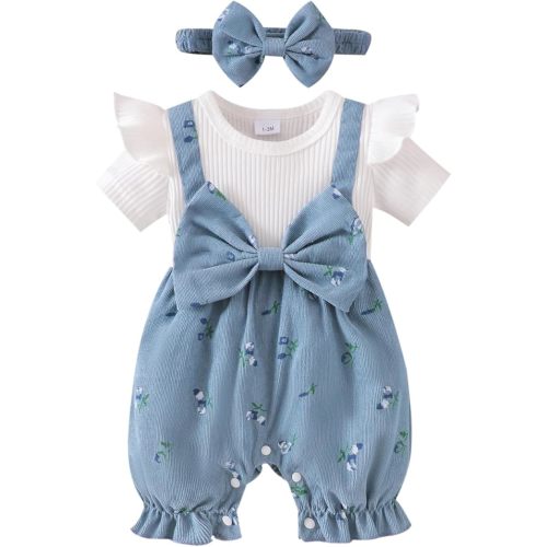 YINGISFITM Newborn Baby Girl Summer Clothes Short Sleeve Bubble Romper Bow Shorts Jumpsuit Infant Outfit 0 3 6 9 12 18 Months