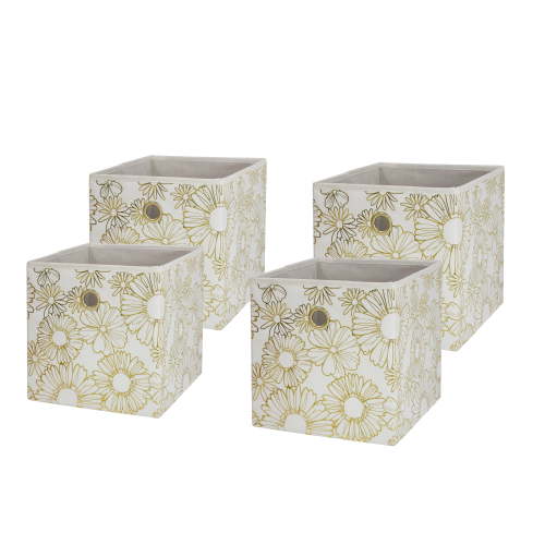 Mainstays Collapsible Fabric Cube Storage Bins (10.5" x 10.5"), Gold Metallic, 4 Pack