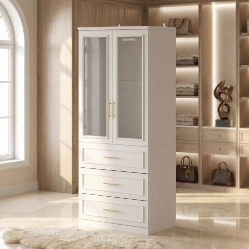 74.8"H Large Modular Wardrobe Cloest Armoire Cabinet Glass Door Large Bedroom Clothing Cabinet with Drawers