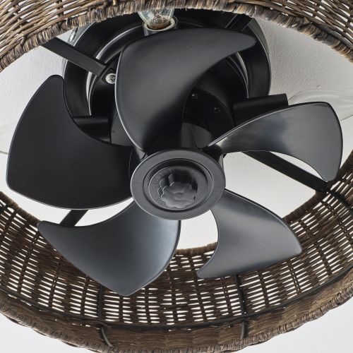 20-inch Boho Distressed Hand-Woven Rattan Black Flush Mount Light Ceiling Fan with Remote - 19.7" W x 7.08" H