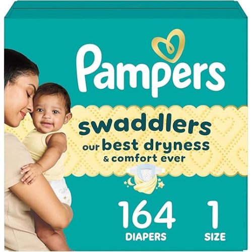 Pampers Swaddlers Diapers, Size 1 (8-14 lbs), 164 Count, Hypoallergenic, Absorbent, Keeps Baby Dry and Comfortable, Skin Safe Disposable Newborn Baby Diaper