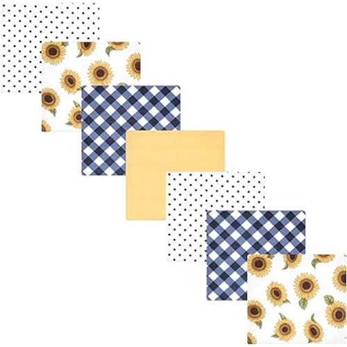 Little Treasure Hudson Baby Cotton Poly Flannel Receiving Blankets Multipack, Yellow Sunflower, 30x30 inches