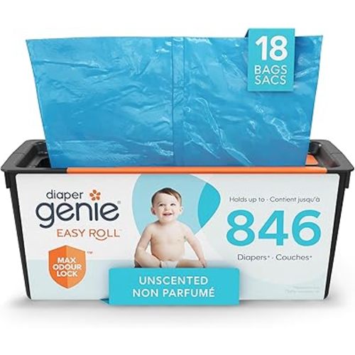 Diaper Genie Easy Roll Refill with 18 Bags - for the Diaper Genie Signature and Platinum pails | Lasts Up to 5 Months or Holds Up to 846 newborn Diapers Per Refill blue 1 Count
