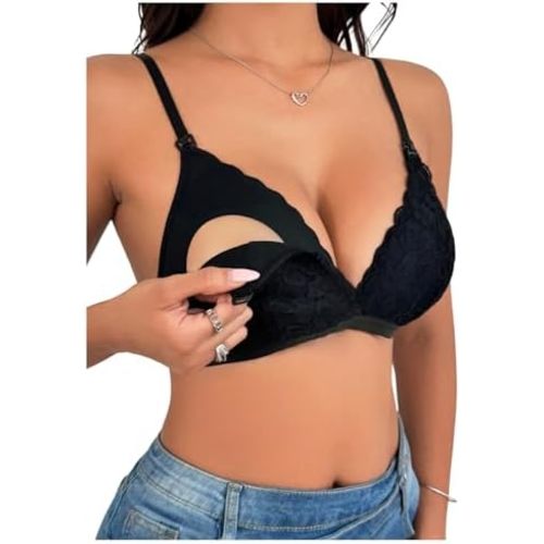 MakeMeChic Women's Nursing Bras Lace Sheer Wireless Unlined Maternity Lingerie Bralette for Breastfeeding