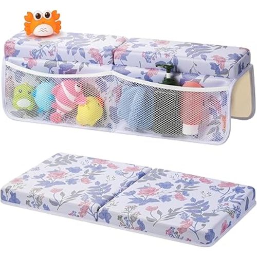 Bath Kneeler and Elbow Rest Pad Set - Comfortable 1.5” Thick Baby Bath Kneeler Pads with Toys Organizer, Non-Slip Knee Arm Support Bathtub Mat, Quick-Drying Kneeling Pad for Baby Bath Time