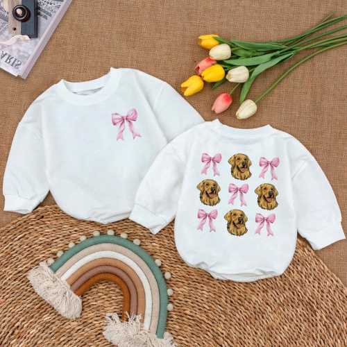 Golden Retriever Baby Romper, Cute Dog Baby Clothes, Pink Bow Baby Outfit, Coquette Dog Baby Bodysuit, Funny Shirt for Kids, Cute Baby Gift