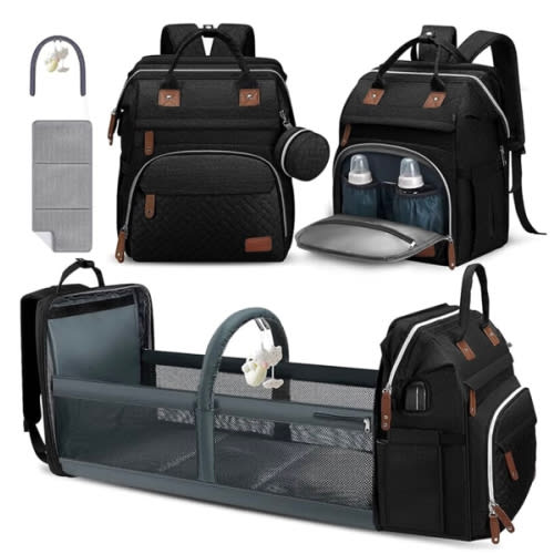 DERJUNSTAR Diaper Bag Backpack – Large Capacity Baby Diaper Bag with Changing Pad, Waterproof Travel Backpack for Boys & Girls, Multi-Function Baby Bag with USB Charging Port, Black