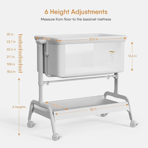 3-in-1 Baby Bassinet, Rocking Bassinet, Bedside Bassinet for Baby, Stable and Secure Bassinet Bedside Sleeper for Newborn & Infant, 6 Height Adjustable with Wheels, Mattress & Breathable Mesh | Rocking bassinet, 6 Adjustable Heights, Incline bassinet, Sto