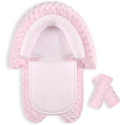 Infant Car Seat Insert, Baby Car Seat Head & Body Support with 2 Straps Pads, Ultra Soft Newborn Preemie Carseat Insert Cushion for Girls Boys, Fits Car Seat, Stroller, Swing, Bouncer, Pink