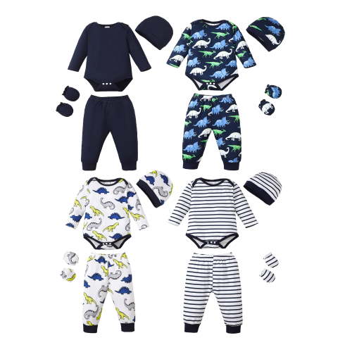 3 Months Baby Boys Outfits 6 Months Boys Pant Sets Newborn Boys 16 Pieces Layette Gifts Set Long Sleeve Romper Top Pants Hat Set Multicolor