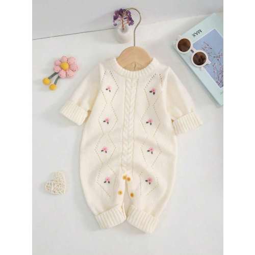 Baby Girl Casual Embroidered Long Sleeve Knitted Jumpsuit, Autumn/Winter | SHEIN USA
