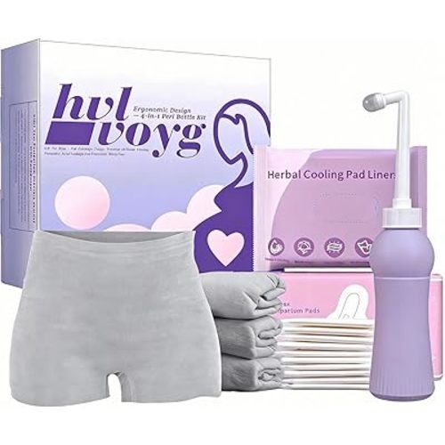 4-ln-1 Peri Bottle Postpartum Kit, 16 Pcs Postpartum Essentials, Labor Delivery Care Kit, Perineal Bottle, Postpartum Pads, Disposable Underwear, Cooling Pad Liners