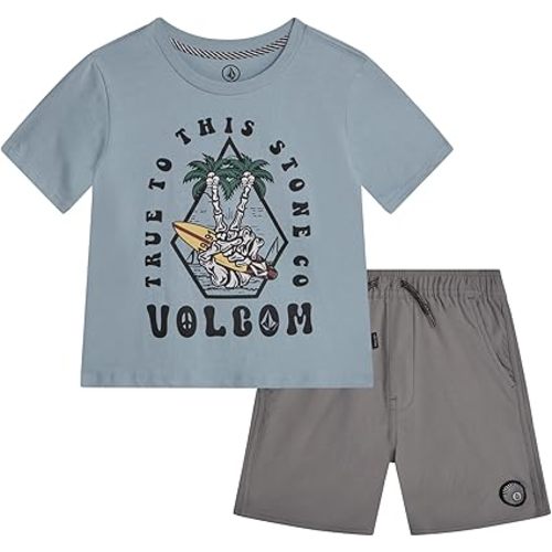 Volcom Toddler Boy Shorts Set - 2 Piece Short Sleeve Graphic Tees and Shorts for Boys - Toddler & Little Boys Summer Outfits