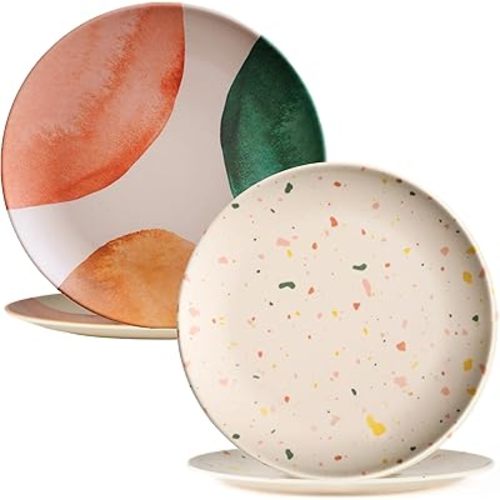 Nook Theory 4 Pack Reusable Bamboo Plates - Non-Toxic Toddler and Kids Plate, Dishwasher Safe, Not Microwavable Dinnerware (Duo 8")