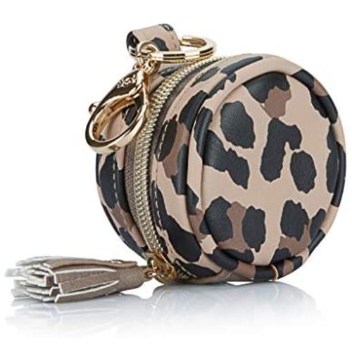 Itzy Ritzy Pacifier Case with Clip – Pacifier Charm Pod Includes Clasp to Easily Attach to a Diaper Bag or Purse; Measures 2.5” in Diameter and Holds 2 Pacifiers, Leopard