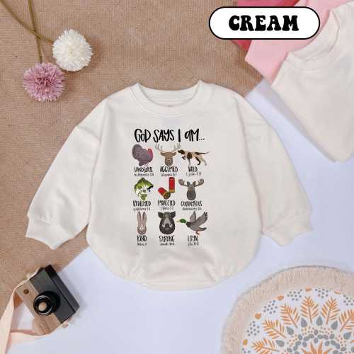 Hunting Baby Bodysuit: God Says I Am, Wild Animal Romper