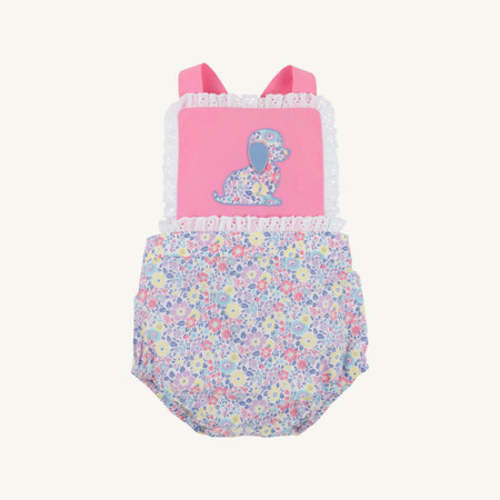 Sally Sunsuit - Briar Patch Petals with Hamptons Hot Pink & Dog Applique