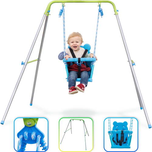 Sportspower My 1st Toddler Swing Indoor & Outdoor Backyard Play Structure with Safety Harness & Foldable Frame for 12-36 Months