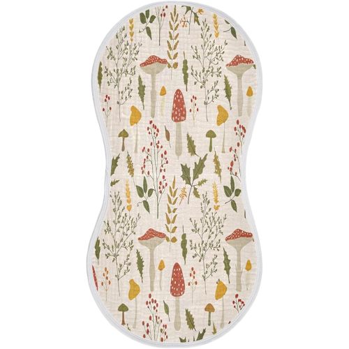 Kigai Baby Burp Cloths 2 Pack, Extra Soft & Absorbent 4-Layer Muslin Cotton Burping Cloths for Newborn Boys Girls, Large 11x22 Inch Curved Shoulder Burp Rags, Cute Mushroom Nursery Design