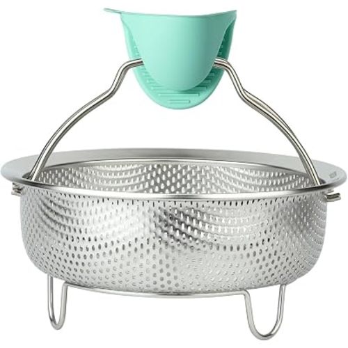 Stainless Steel Steamer Basket - Vegetable & Dumpling Steamer Insert for Pots, Instant Pot Accessories with Handles & Feet, Multi-Purpose Mesh Strainer for Cooking, Fruits (Silvery, Medium)