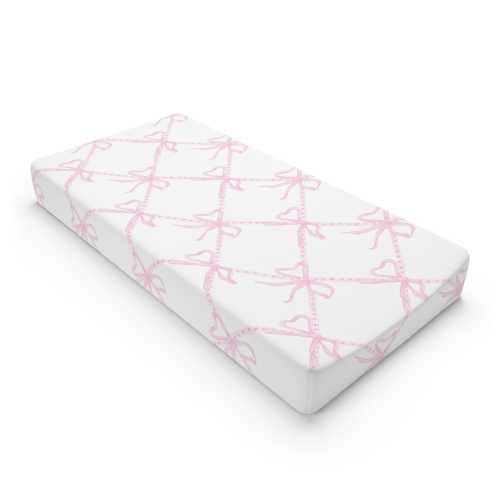 Pink Ribbon Baby Changing Pad Cover, Pink & White Bow, Pink Chinoiserie Nursery, Preppy Baby Grandmillenial Nursery, Baby Girl