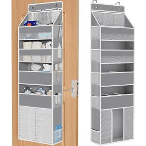 WISELIFE 5-Tier Over the Door Organizer for Nursery Hanging, Gray | Multi-Pocket Back of Door Baby Organizer for Diapers, Clothes & Nursery Essentials, Heavy-Duty Large Capacity, 50 Lb Capacity