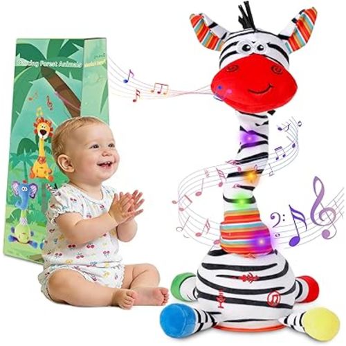 Dancing Talking Zebra Toy, Stuffed Animal Baby Toy Repeating What You Say, Easter Toys for Kids Glowing Musical Electronic Zebra with Striped Plush Gifts for Toddlers 1-3 Years Old